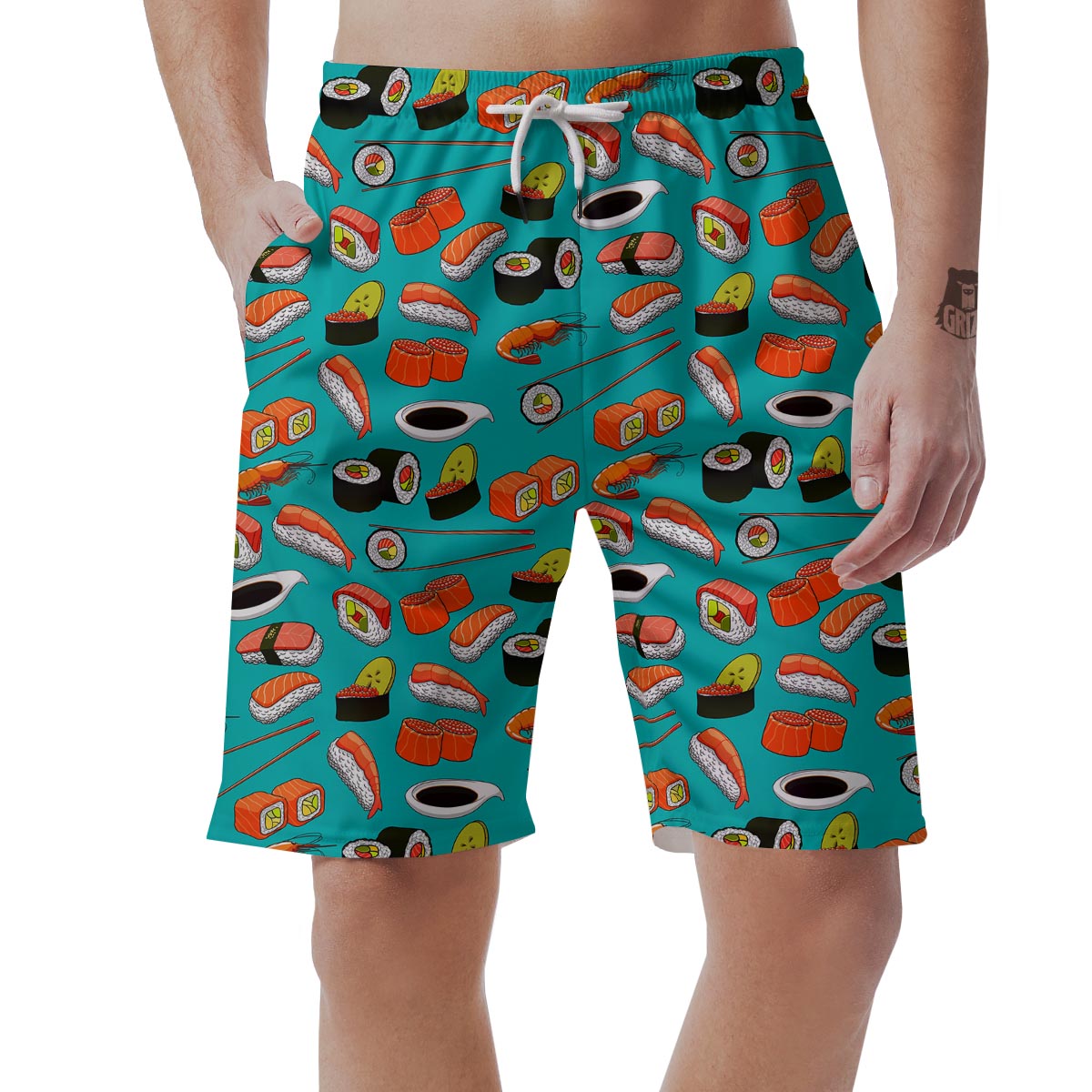 Rolls And Salmon Sushi Print Pattern Men's Shorts-grizzshop