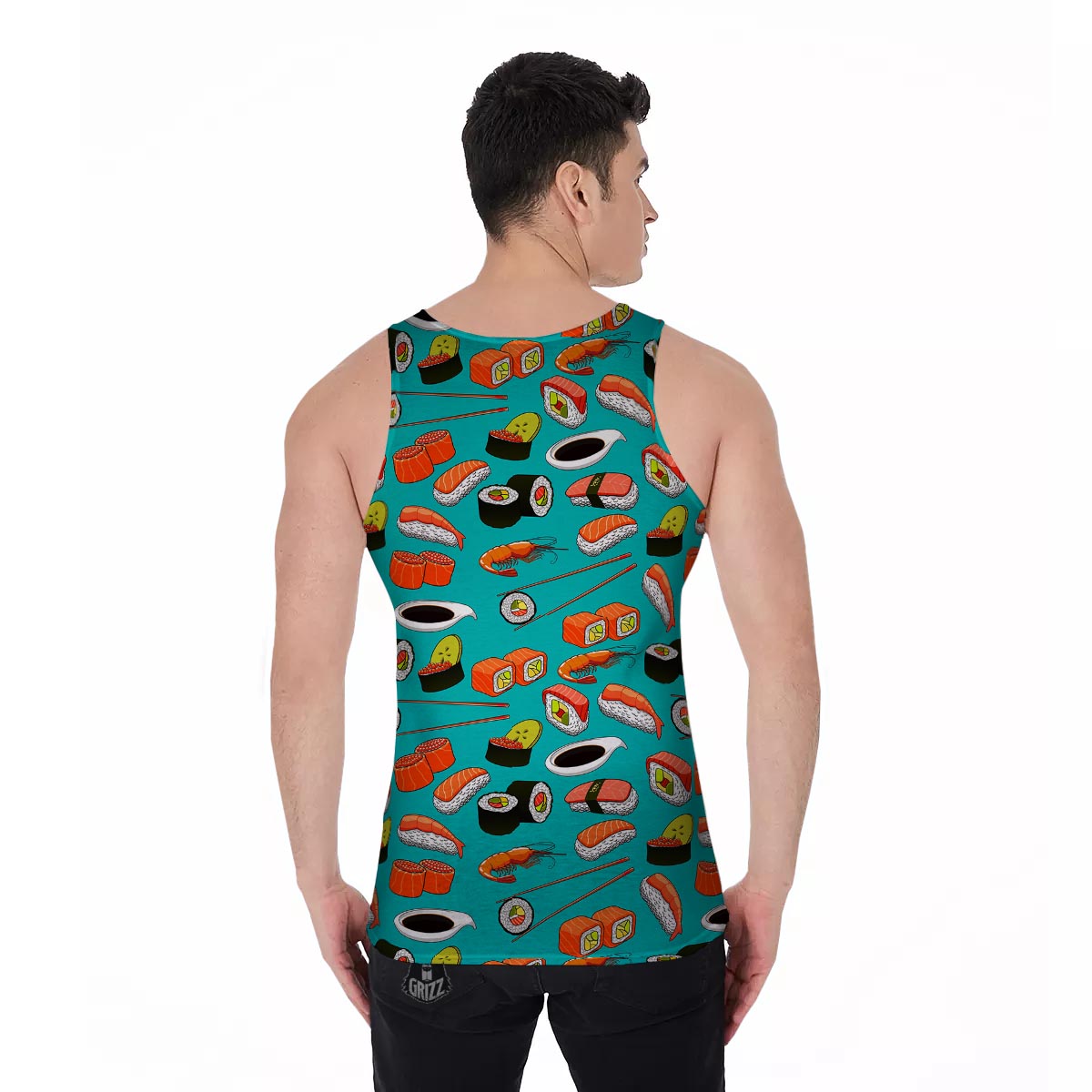 Rolls And Salmon Sushi Print Pattern Men's Tank Top-grizzshop