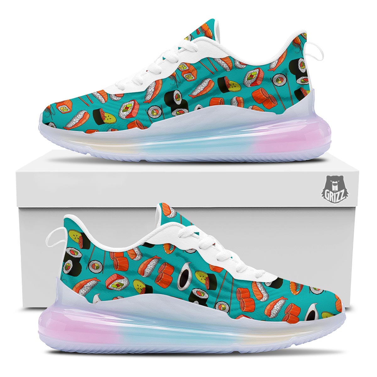 Rolls And Salmon Sushi Print Pattern Running Sneakers-grizzshop