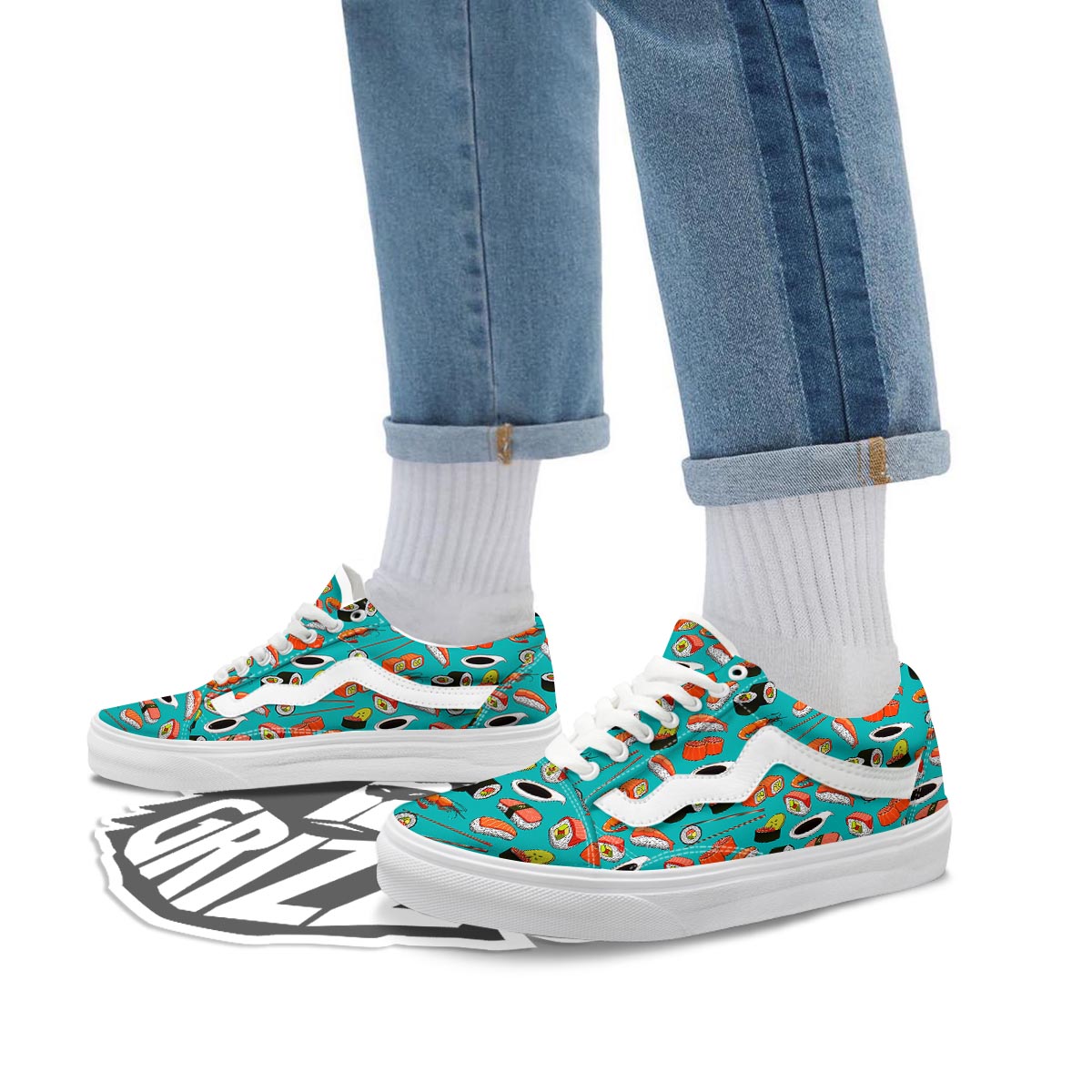 Rolls And Salmon Sushi Print Pattern Skate Shoes-grizzshop