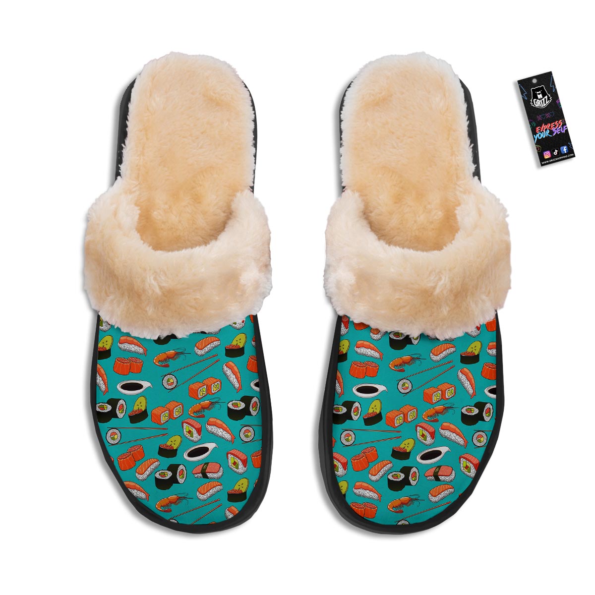 Rolls And Salmon Sushi Print Pattern Slippers-grizzshop
