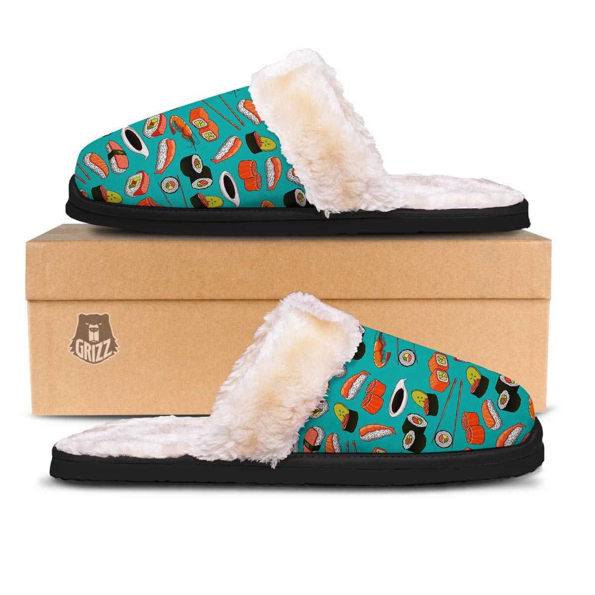 Rolls And Salmon Sushi Print Pattern Slippers-grizzshop