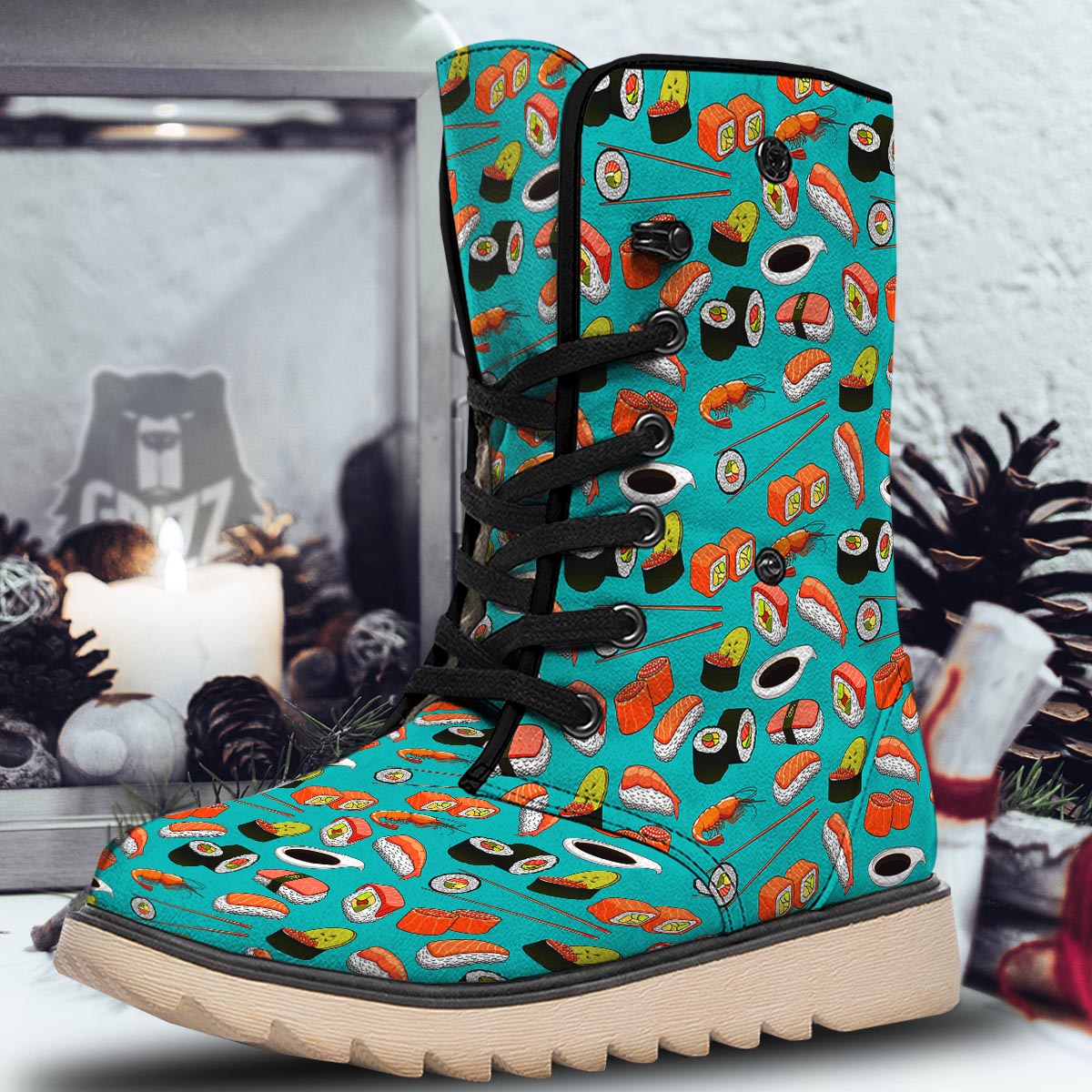 Rolls And Salmon Sushi Print Pattern Snow Boots-grizzshop