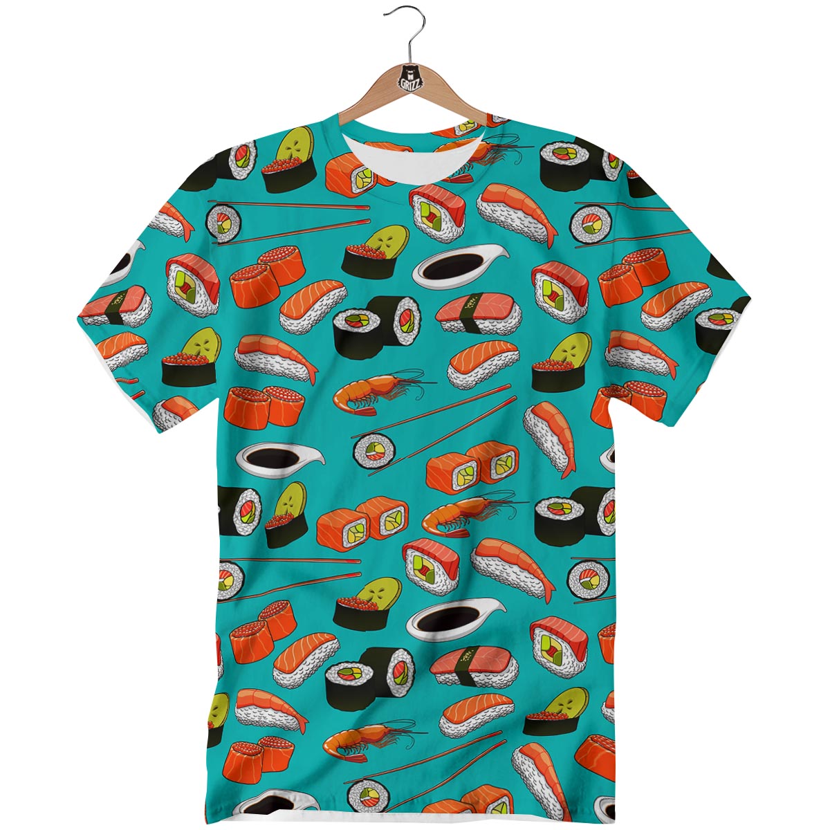 Rolls And Salmon Sushi Print Pattern T-Shirt-grizzshop