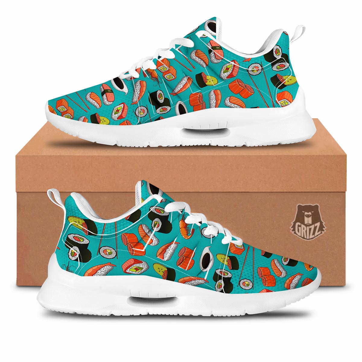 Rolls And Salmon Sushi Print Pattern Tennis Shoes-grizzshop