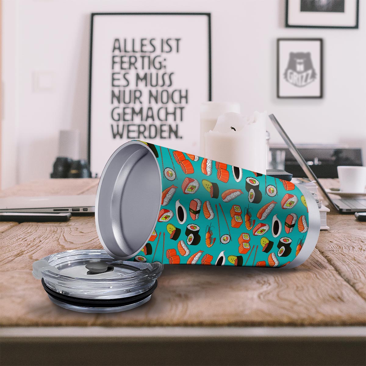 Rolls And Salmon Sushi Print Pattern Tumbler-grizzshop