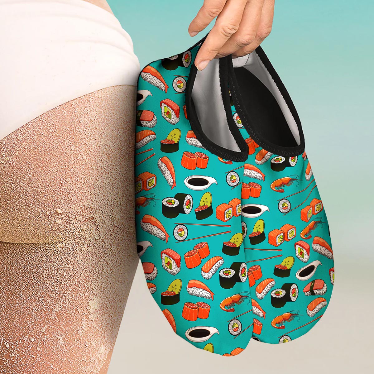 Rolls And Salmon Sushi Print Pattern Water Shoes-grizzshop