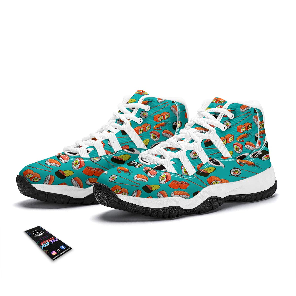 Rolls And Salmon Sushi Print Pattern White Bball Shoes-grizzshop