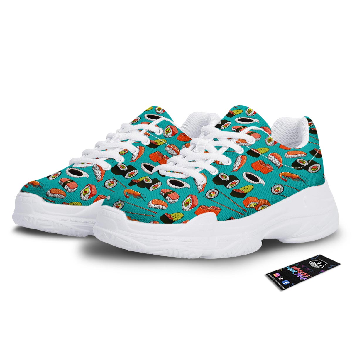 Rolls And Salmon Sushi Print Pattern White Chunky Shoes-grizzshop