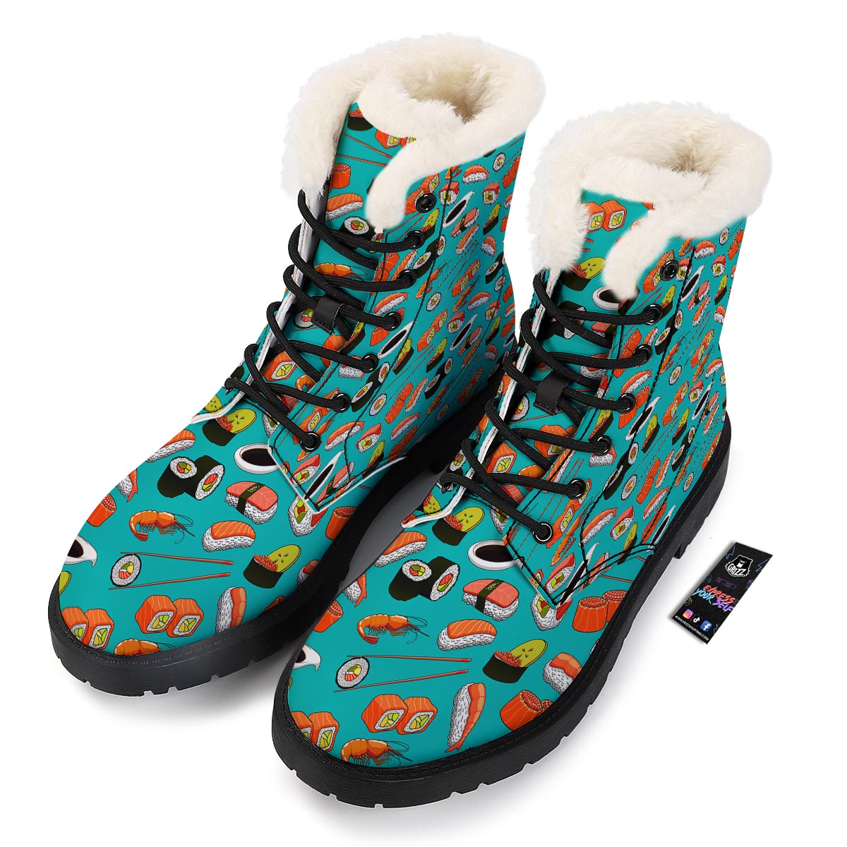 Rolls And Salmon Sushi Print Pattern Winter Boots-grizzshop