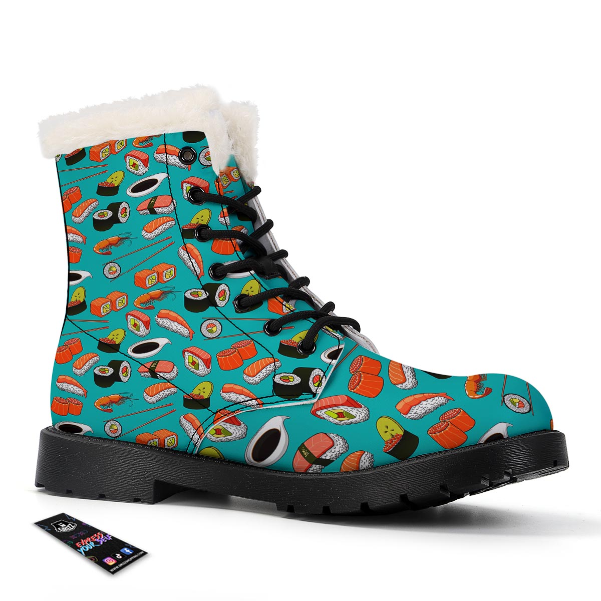 Rolls And Salmon Sushi Print Pattern Winter Boots-grizzshop