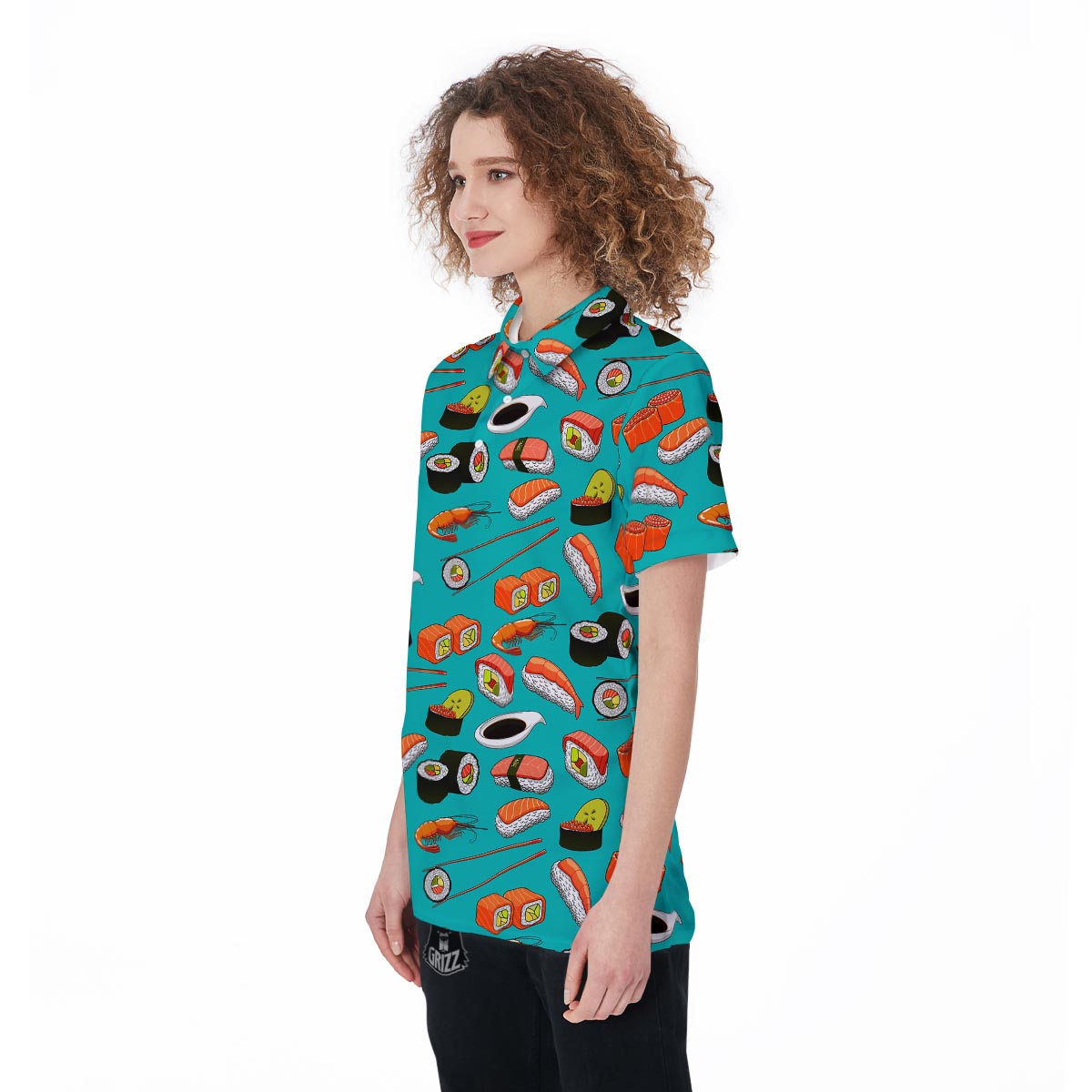 Rolls And Salmon Sushi Print Pattern Women's Golf Shirts-grizzshop