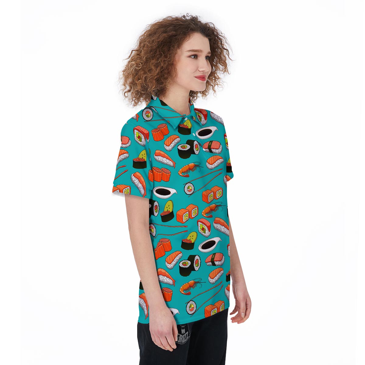 Rolls And Salmon Sushi Print Pattern Women's Golf Shirts-grizzshop