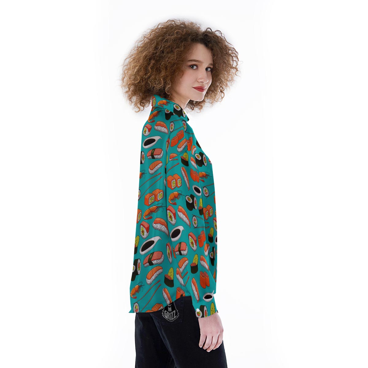 Rolls And Salmon Sushi Print Pattern Women's Long Sleeve Shirts-grizzshop