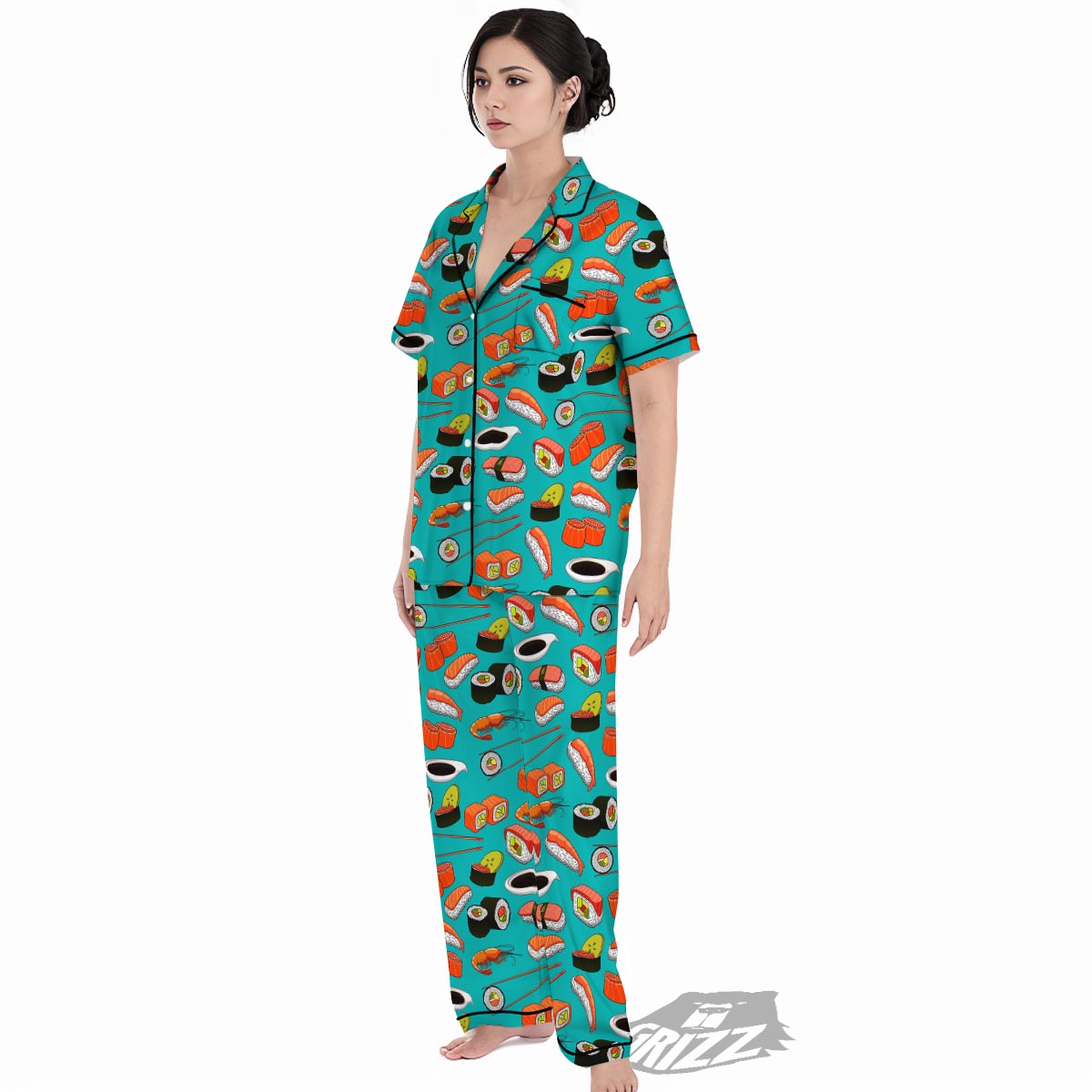 Rolls And Salmon Sushi Print Pattern Women's Pajamas Set-grizzshop