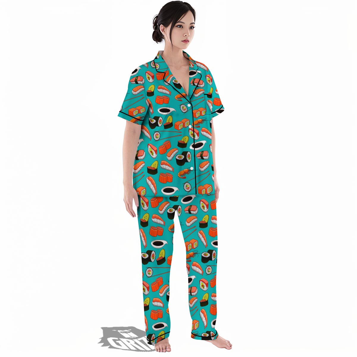 Rolls And Salmon Sushi Print Pattern Women's Pajamas Set-grizzshop
