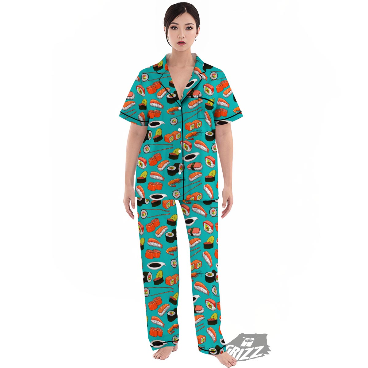 Rolls And Salmon Sushi Print Pattern Women s Pajamas Set