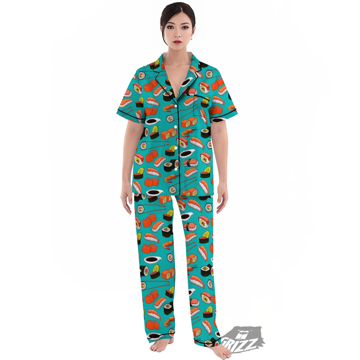 Rolls And Salmon Sushi Print Pattern Women's Pajamas Set-grizzshop