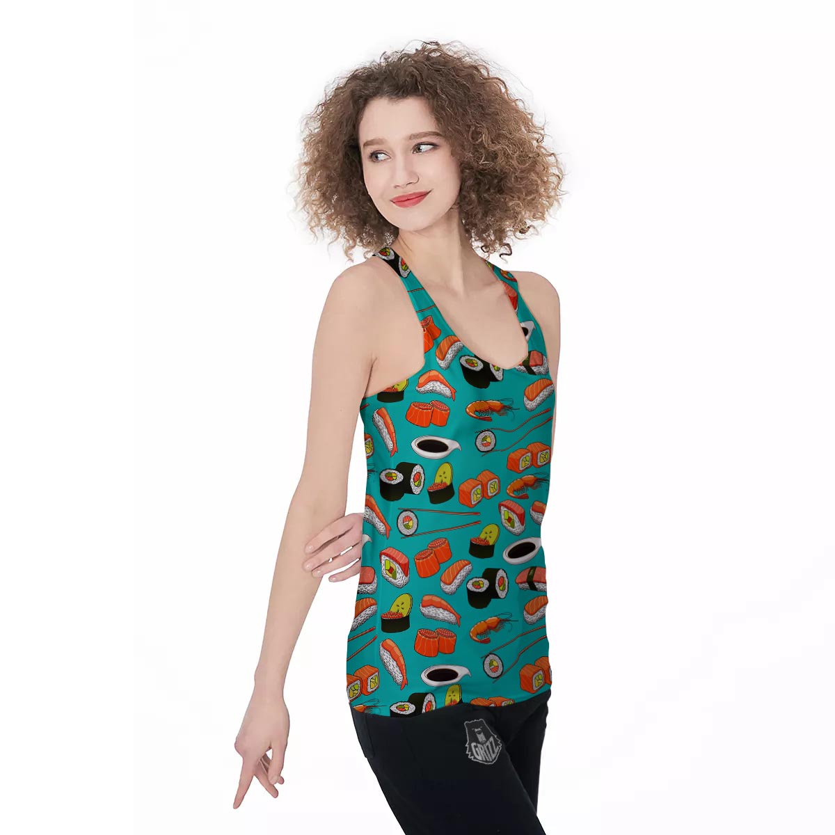 Rolls And Salmon Sushi Print Pattern Women's Racerback Tank Top-grizzshop