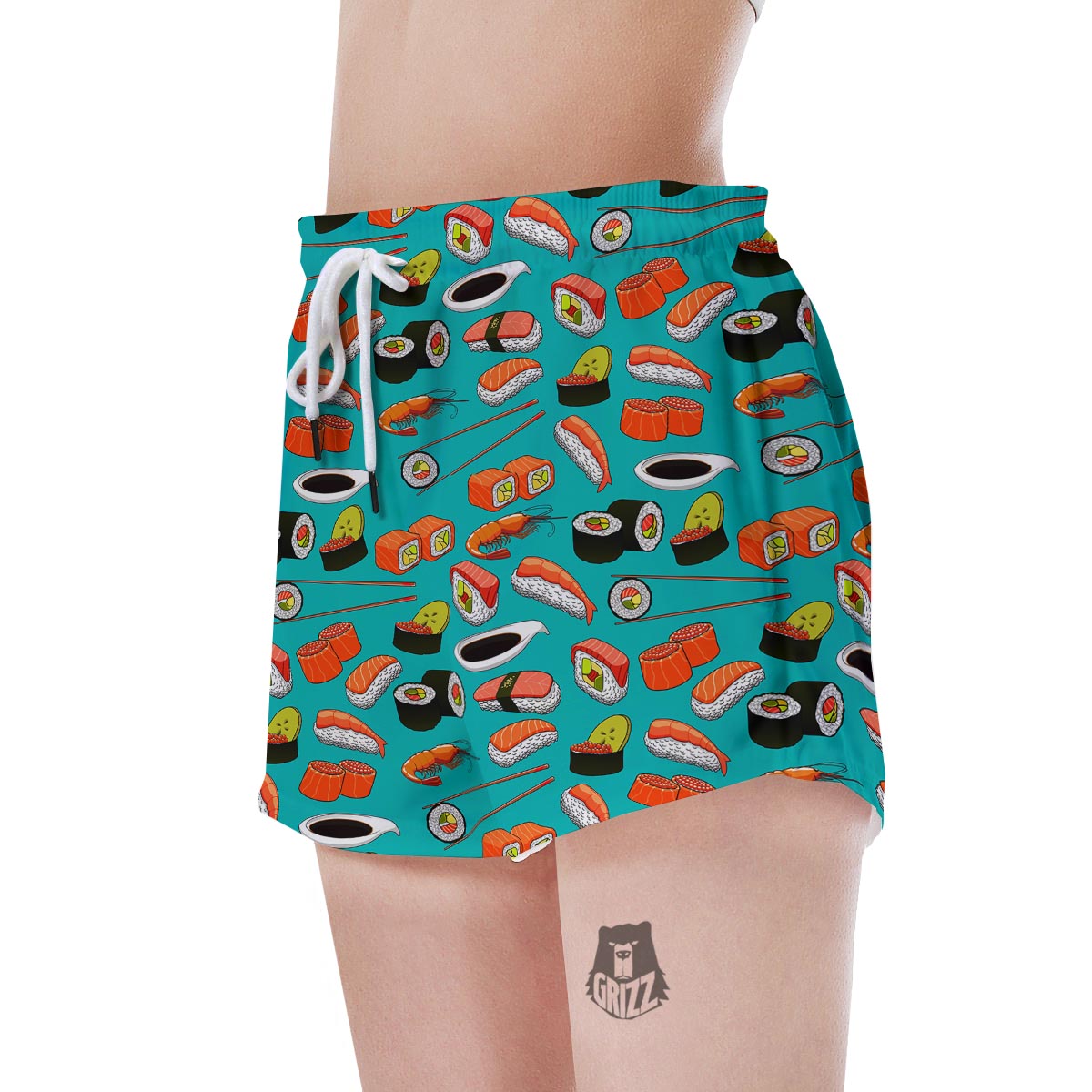 Rolls And Salmon Sushi Print Pattern Women's Shorts-grizzshop