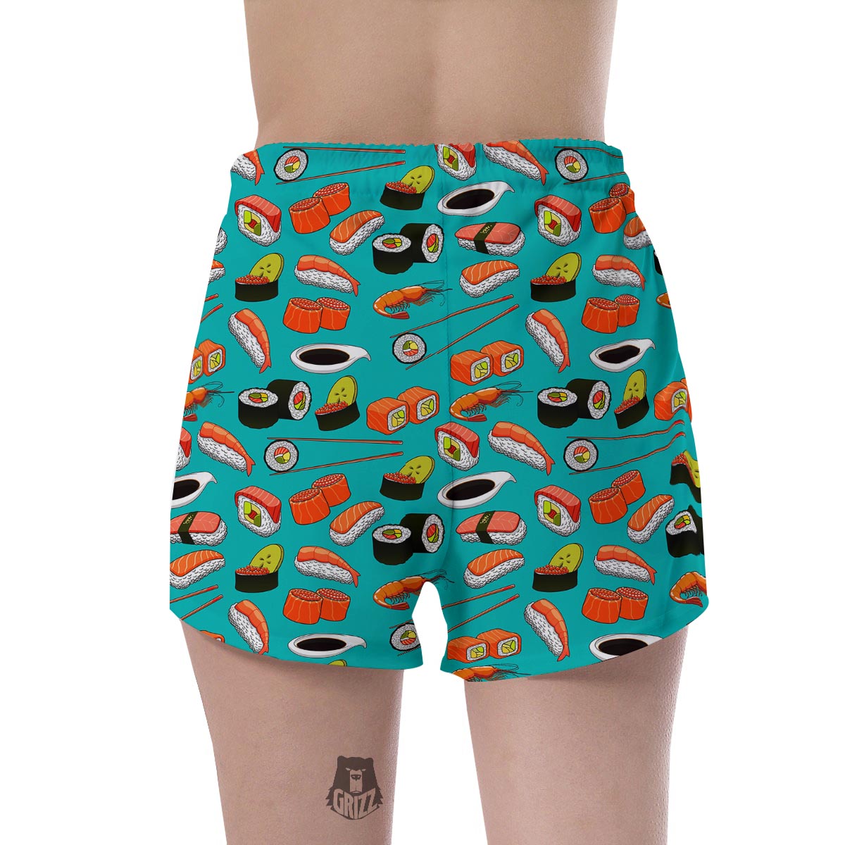 Rolls And Salmon Sushi Print Pattern Women's Shorts-grizzshop