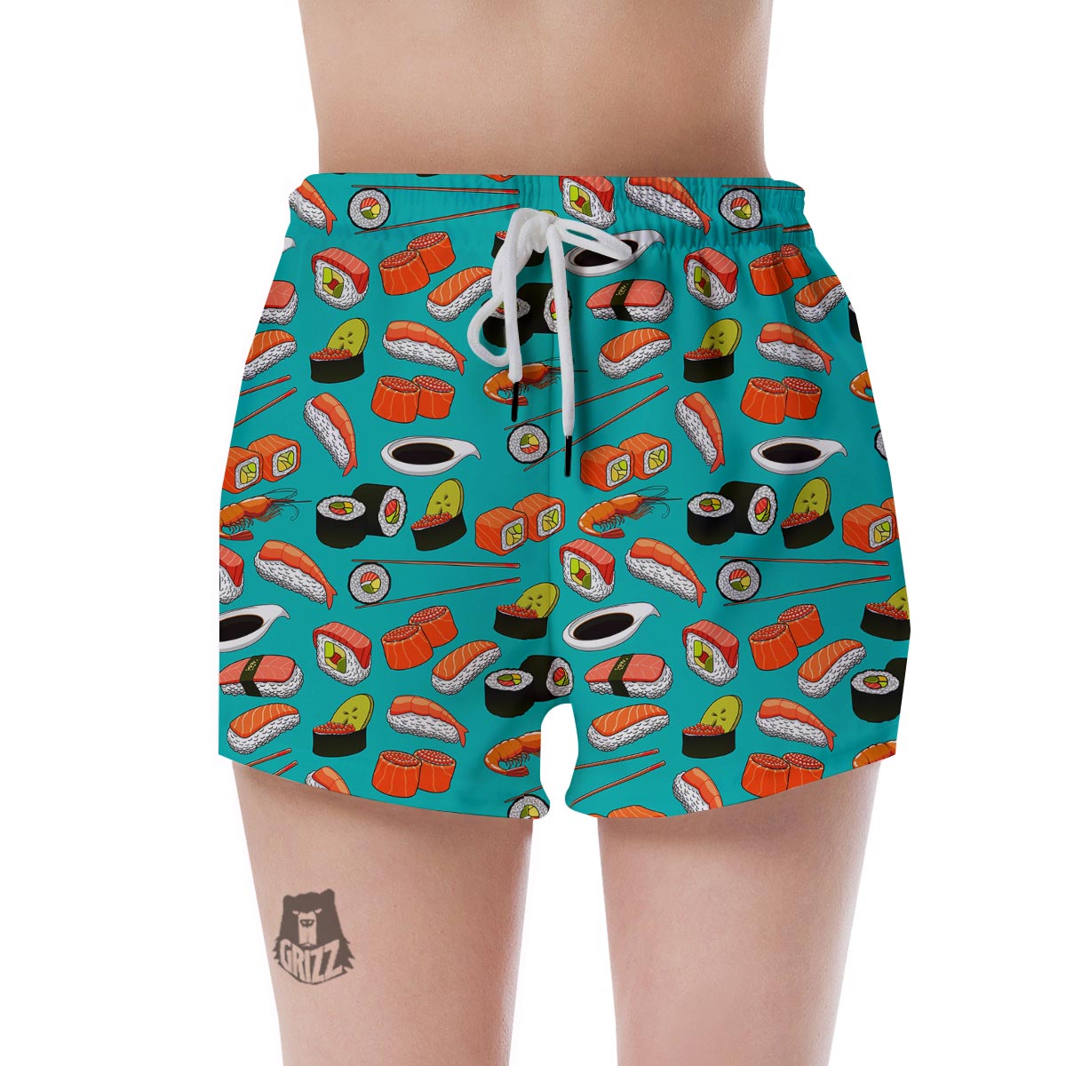 Rolls And Salmon Sushi Print Pattern Women's Shorts-grizzshop