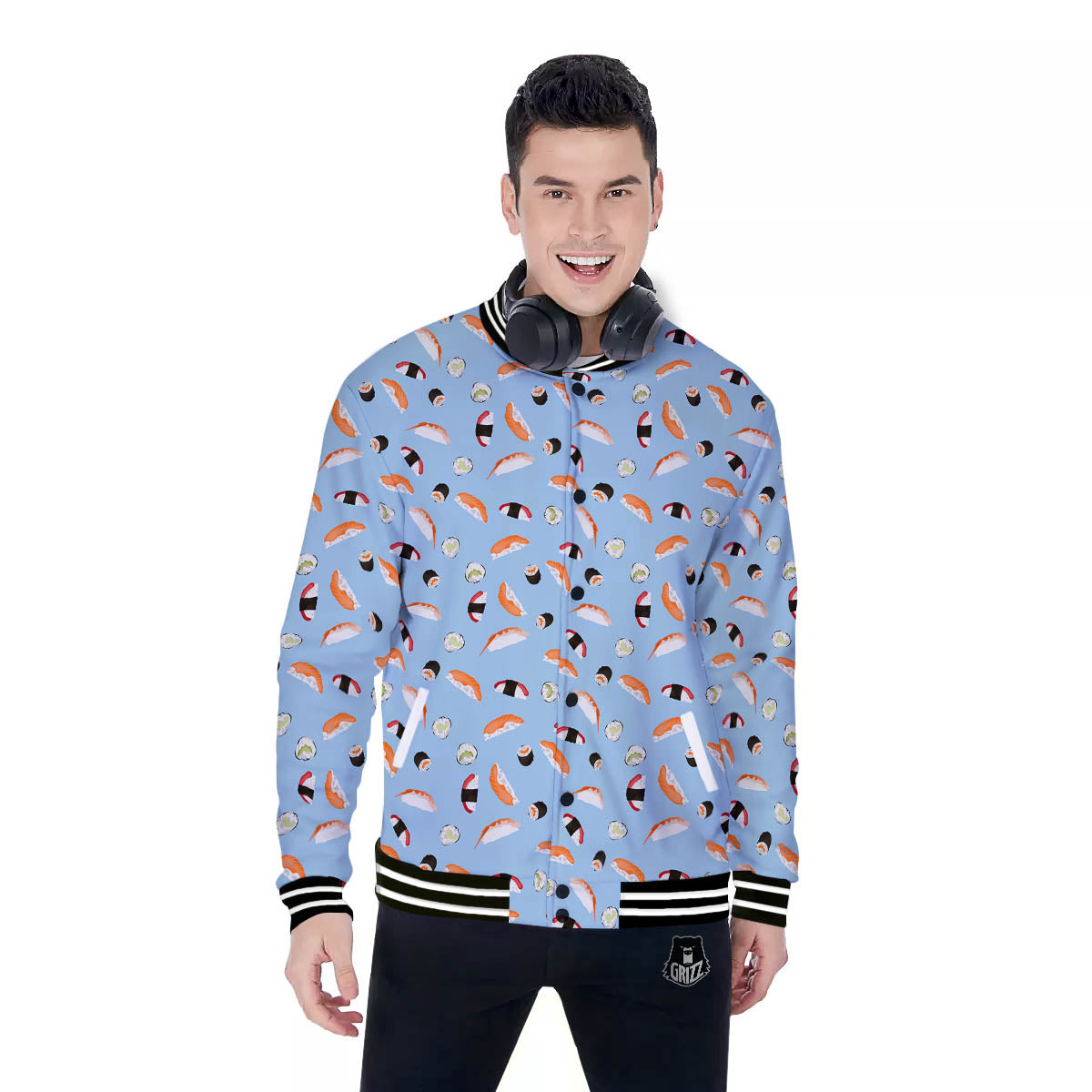 Rolls And Sushi Colorful Print Pattern Baseball Jacket-grizzshop