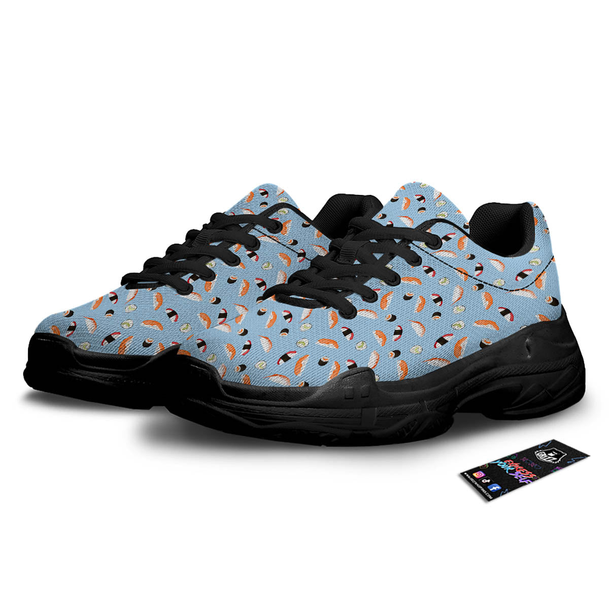 Rolls And Sushi Colorful Print Pattern Black Chunky Shoes-grizzshop