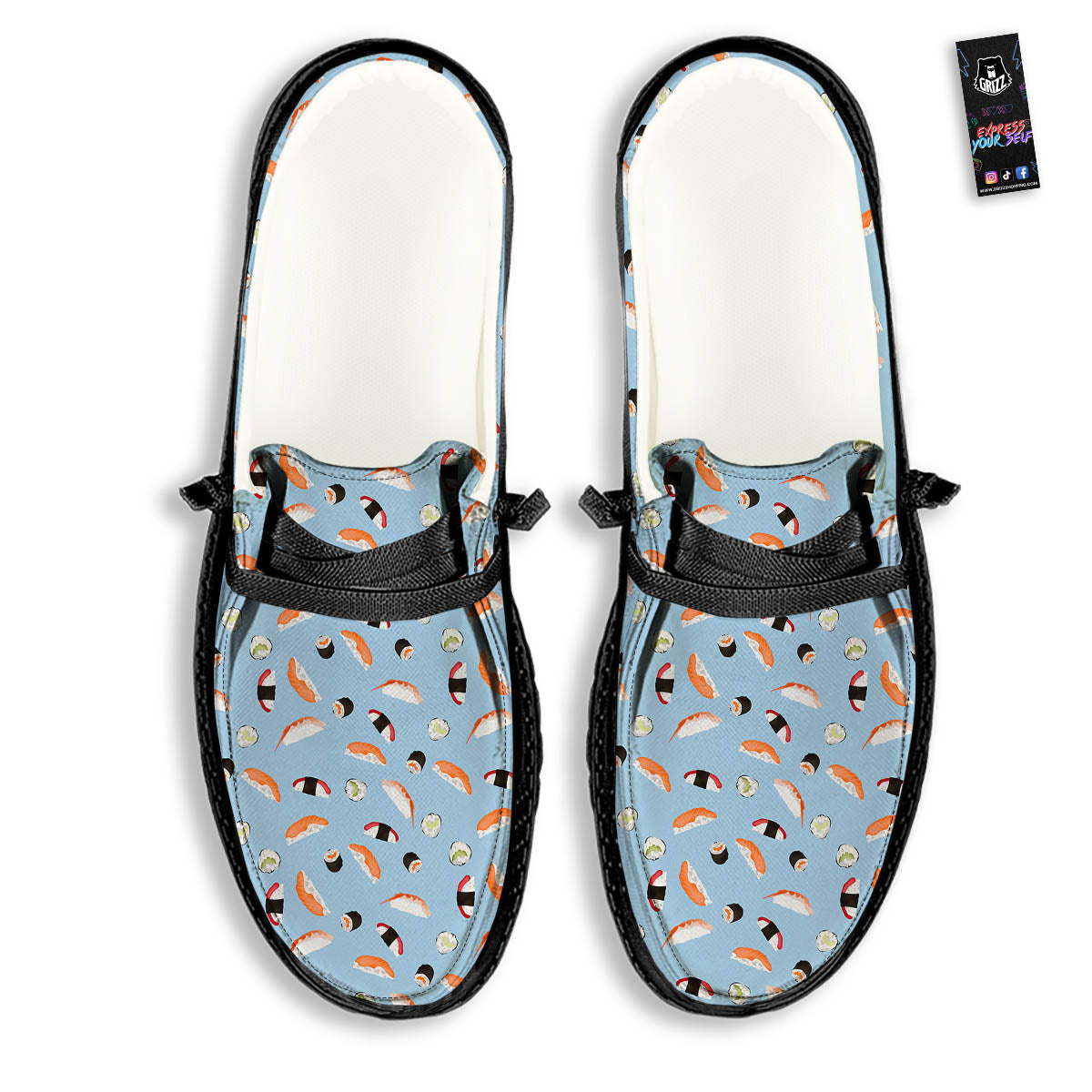 Rolls And Sushi Colorful Print Pattern Black Loafers-grizzshop