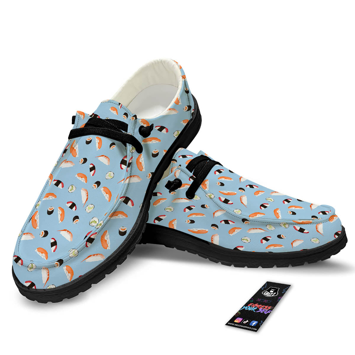 Rolls And Sushi Colorful Print Pattern Black Loafers-grizzshop