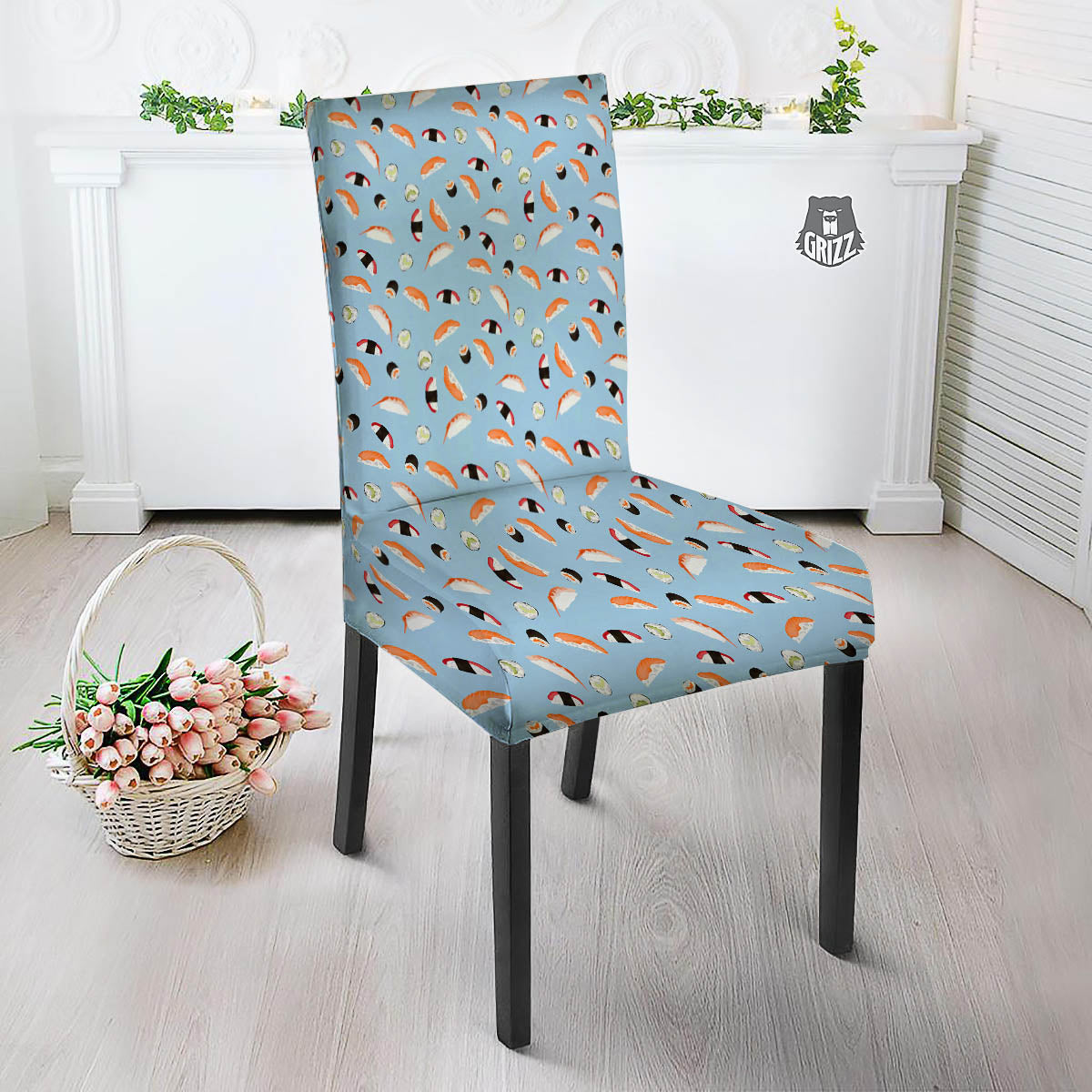 Rolls And Sushi Colorful Print Pattern Dining Chair Slipcover-grizzshop