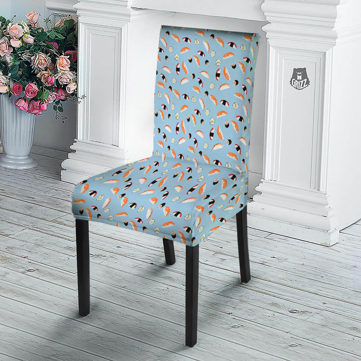Rolls And Sushi Colorful Print Pattern Dining Chair Slipcover-grizzshop