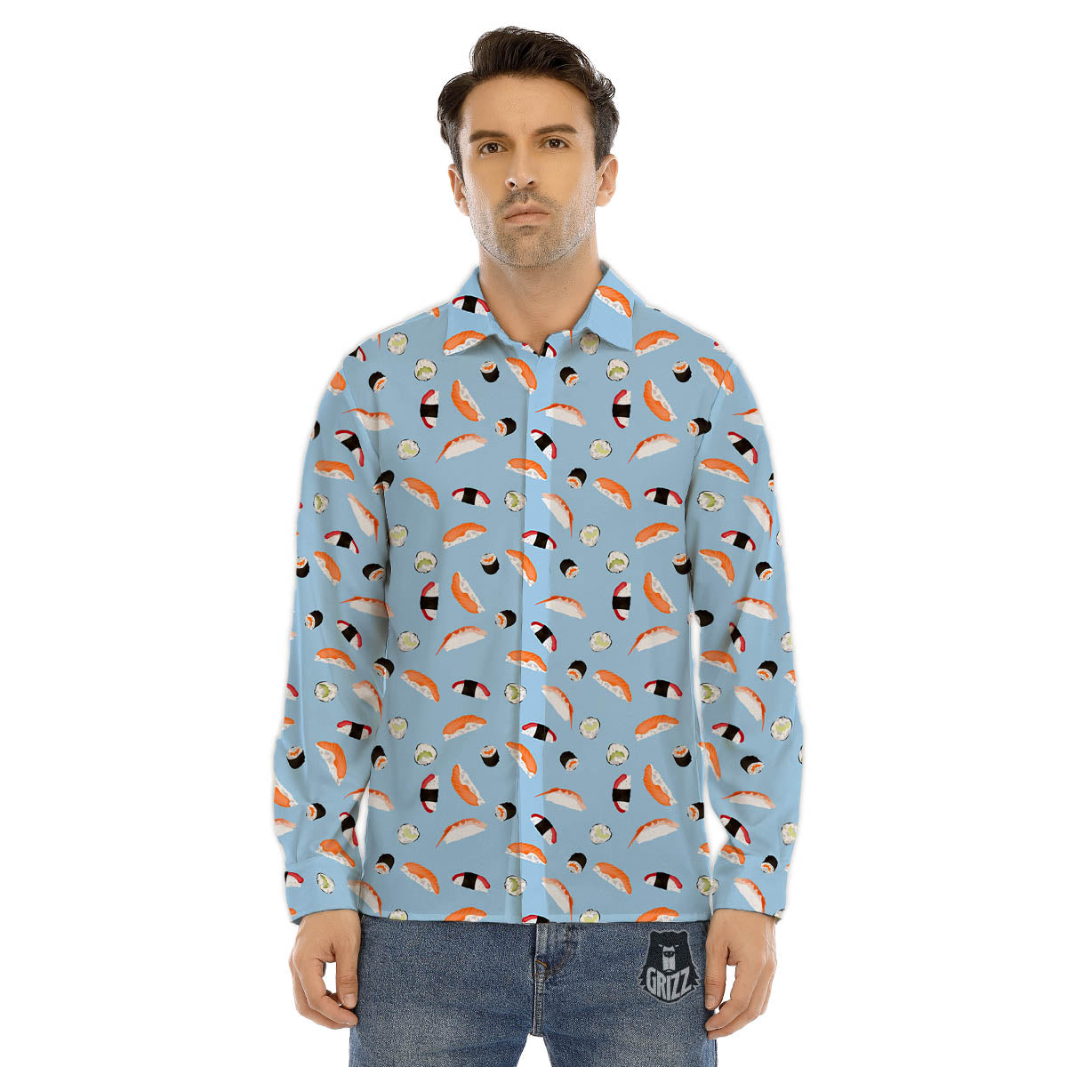 Rolls And Sushi Colorful Print Pattern Men's Dress Shirts-grizzshop