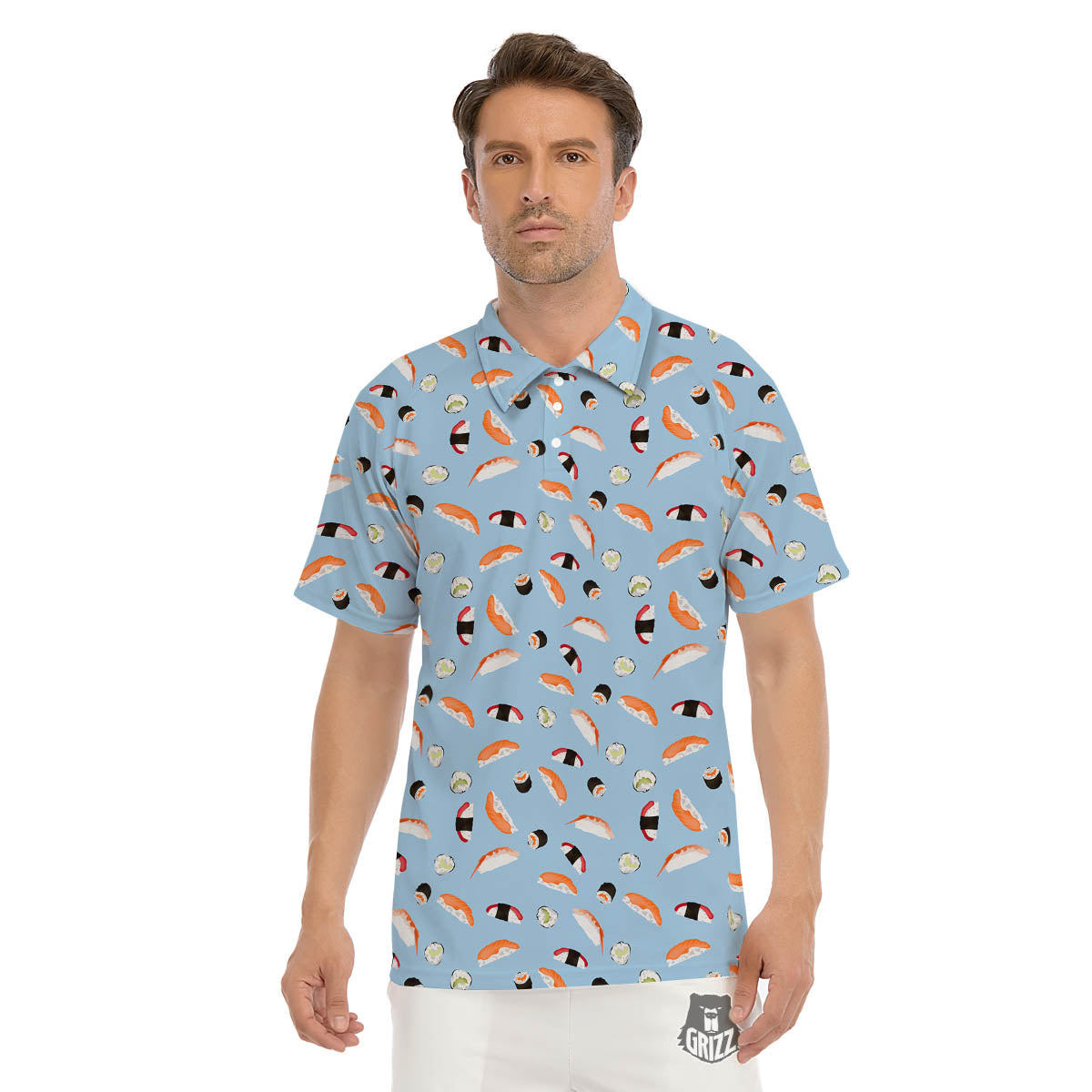 Rolls And Sushi Colorful Print Pattern Men's Golf Shirts-grizzshop