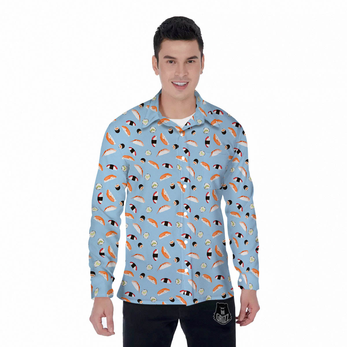 Rolls And Sushi Colorful Print Pattern Men's Long Sleeve Shirts-grizzshop