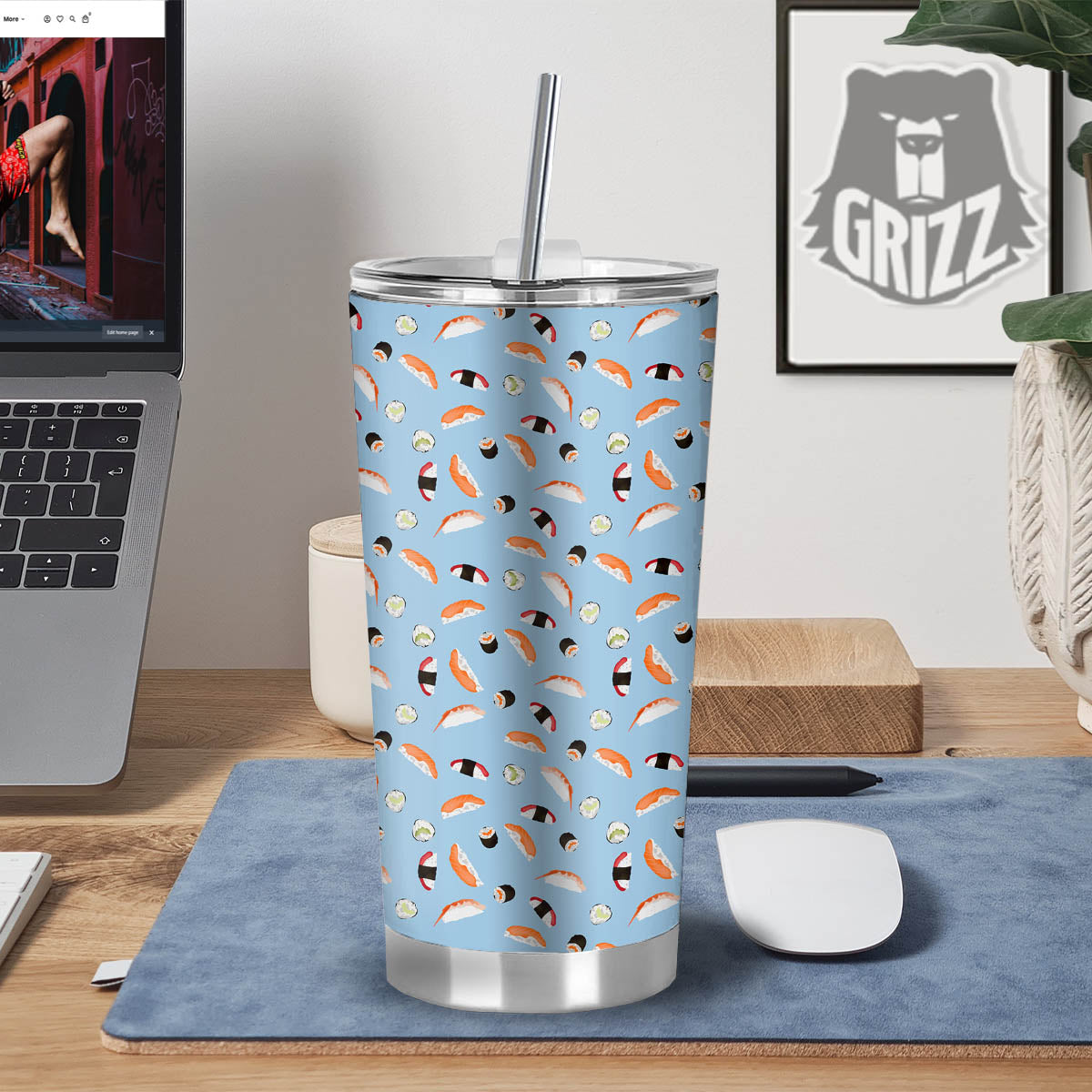 Rolls And Sushi Colorful Print Pattern Tumbler-grizzshop