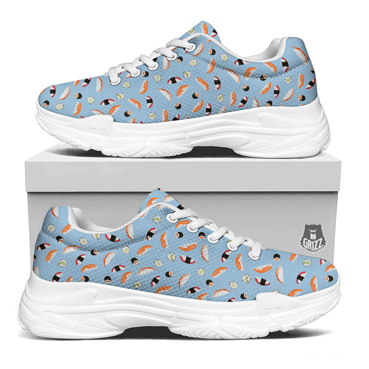 Rolls And Sushi Colorful Print Pattern White Chunky Shoes-grizzshop