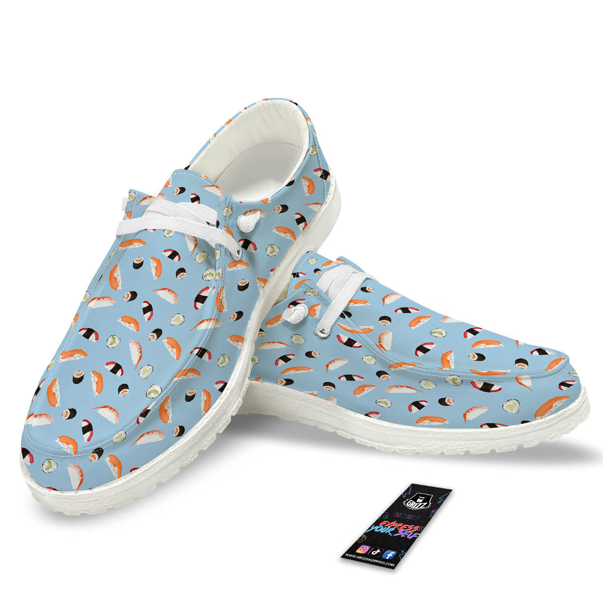 Rolls And Sushi Colorful Print Pattern White Loafers-grizzshop