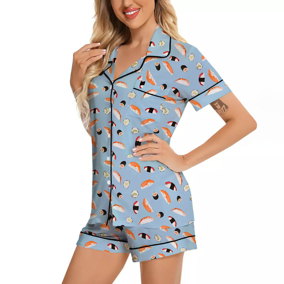 Rolls And Sushi Colorful Print Pattern Women Silk Pajamas-grizzshop