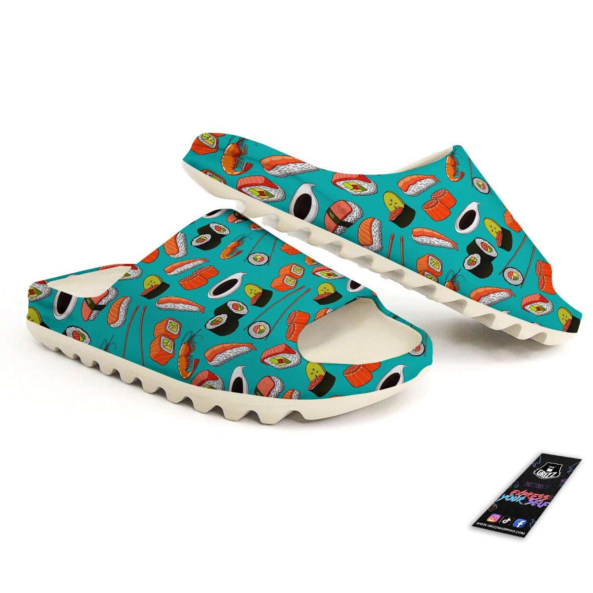 Rolls And Salmon Sushi Print Pattern Sandals-grizzshop