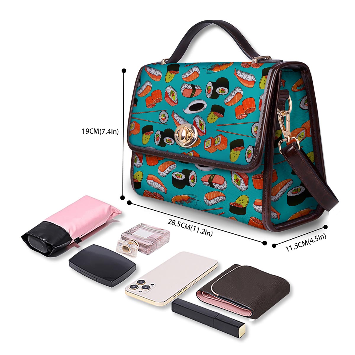 Rolls And Salmon Sushi Print Pattern Women's Satchel Bag
