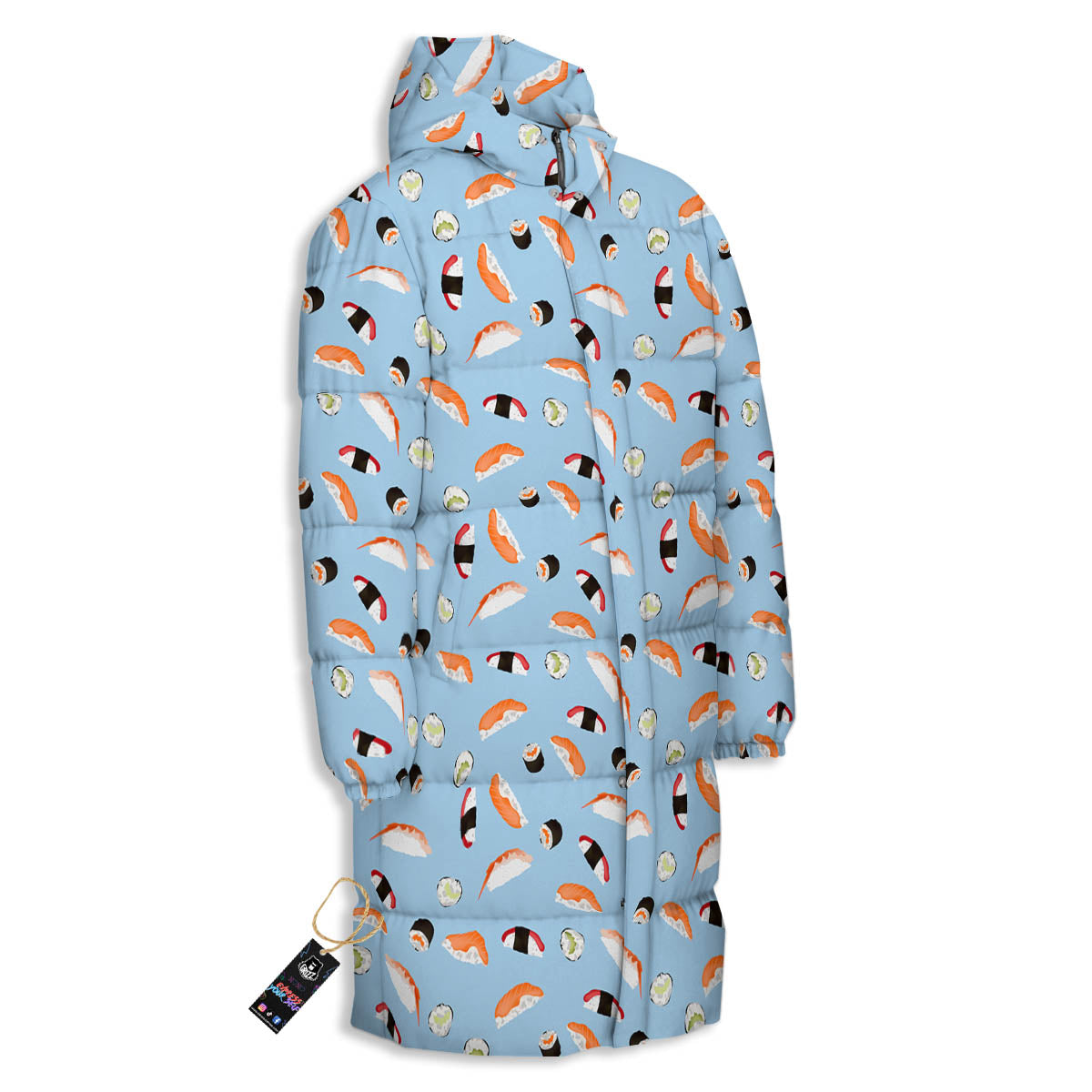 Rolls And Sushi Colorful Print Pattern Long Down Jacket