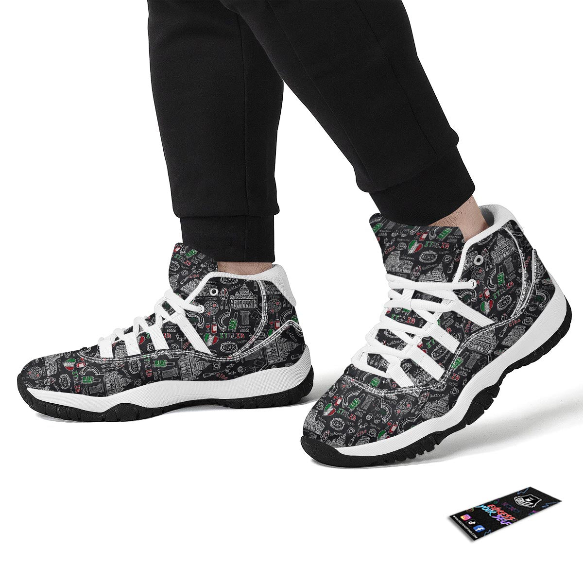 Rome Italy Pattern Print White Bball Shoes-grizzshop