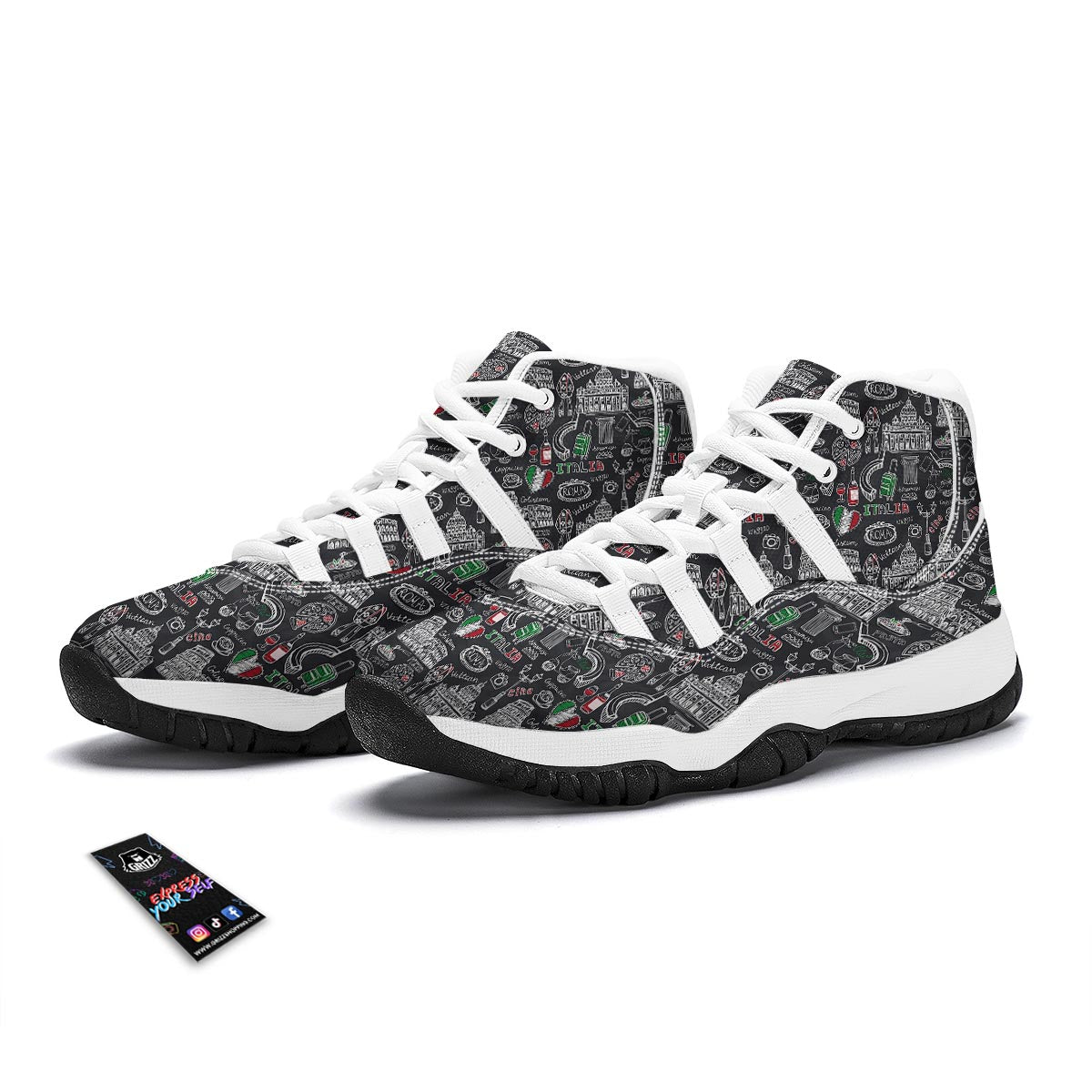 Rome Italy Pattern Print White Bball Shoes-grizzshop