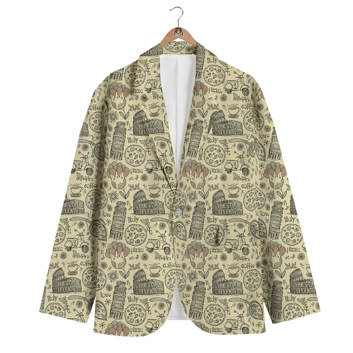 Rome Pattern Print Men's Blazer-grizzshop