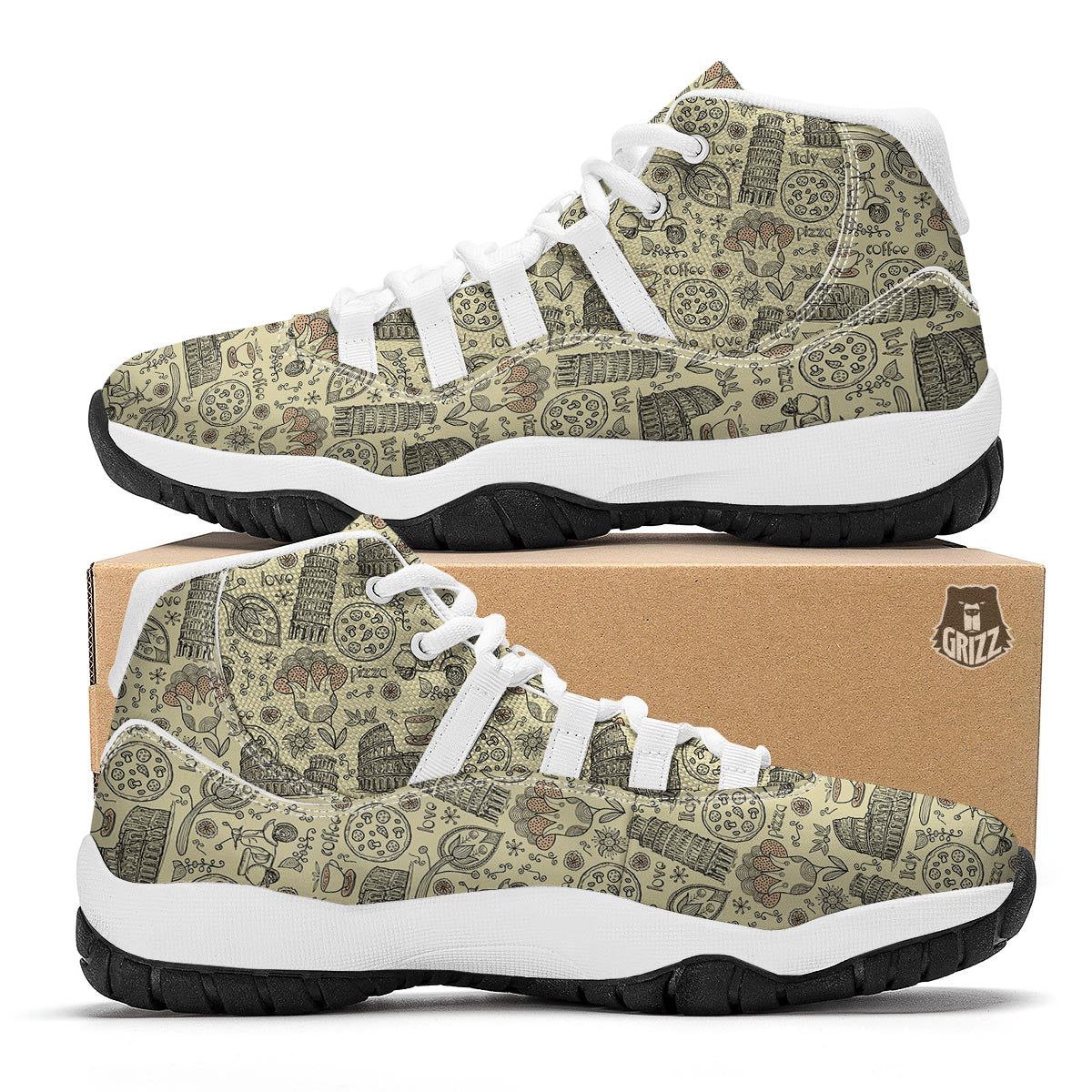 Rome Pattern Print White Bball Shoes-grizzshop