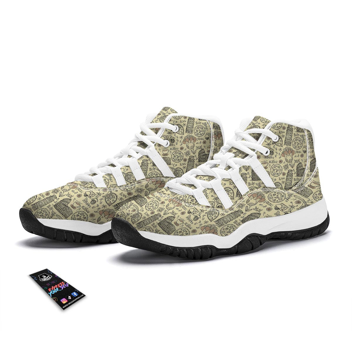 Rome Pattern Print White Bball Shoes-grizzshop