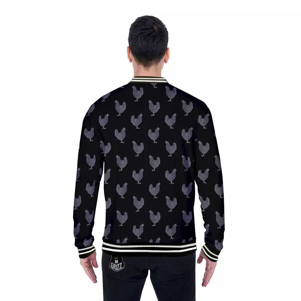 Rooster Black And White Print Pattern Baseball Jacket-grizzshop
