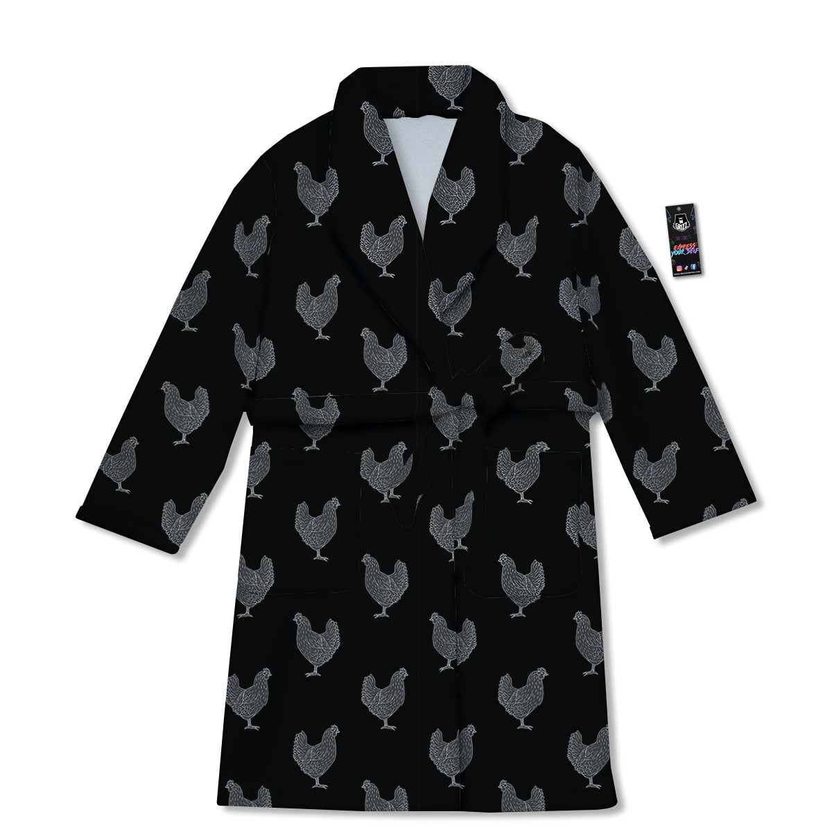 Rooster Black And White Print Pattern Bathrobe-grizzshop