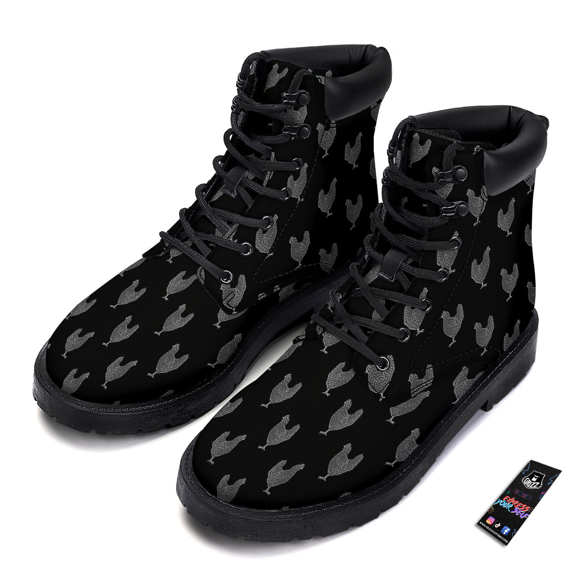Rooster Black And White Print Pattern Boots-grizzshop